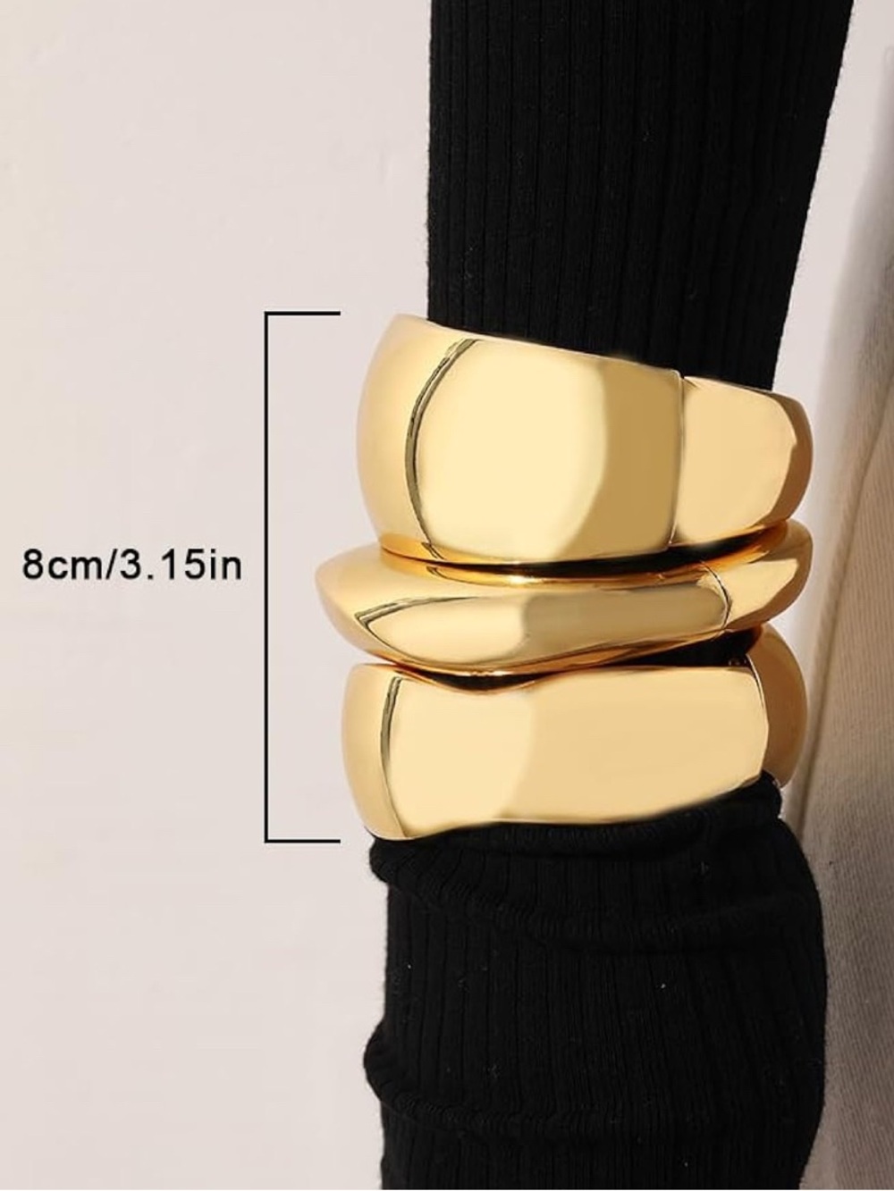 14K Gold Plated Oversized Bangle Bracelet Set - Picture 6 of 8